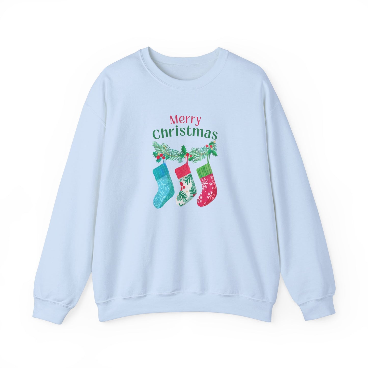 Unisex Heavy Blend Crewneck Sweatshirt Merry Christmas with Present Socks 🎄🎁✨