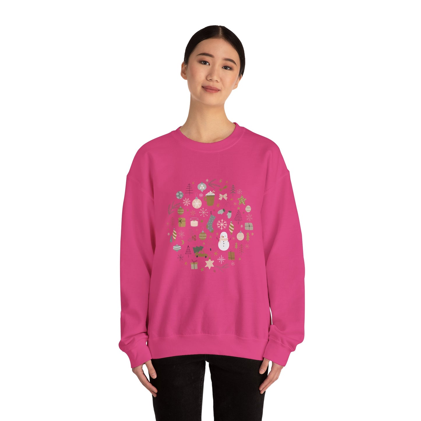 Unisex Heavy Blend Crewneck Sweatshirt Festive Holiday Round Collage 🎄☃️❄️