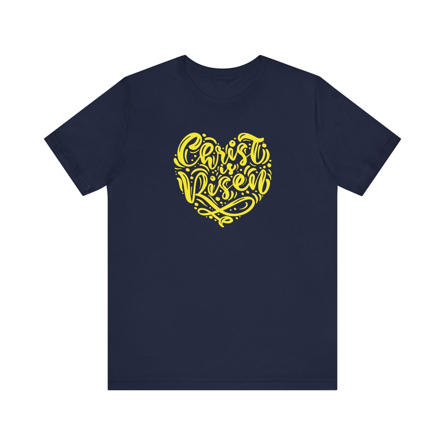 Unisex Jersey Short Sleeve Tee Easter 'Christ is Risen' Heart Shaped Yellow Print