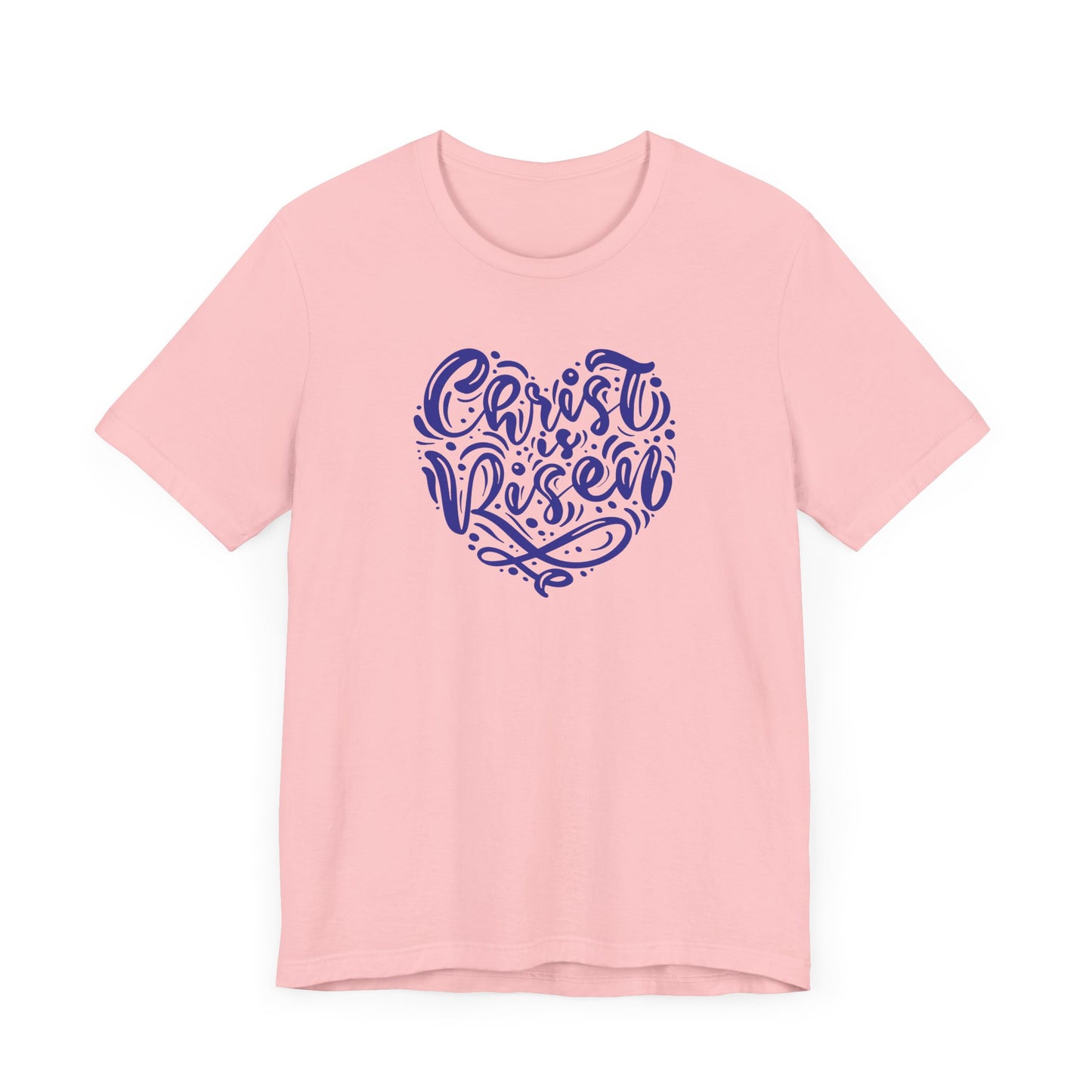 Unisex Jersey Short Sleeve Tee Easter 'Christ is Risen' Heart Shaped Navy Print