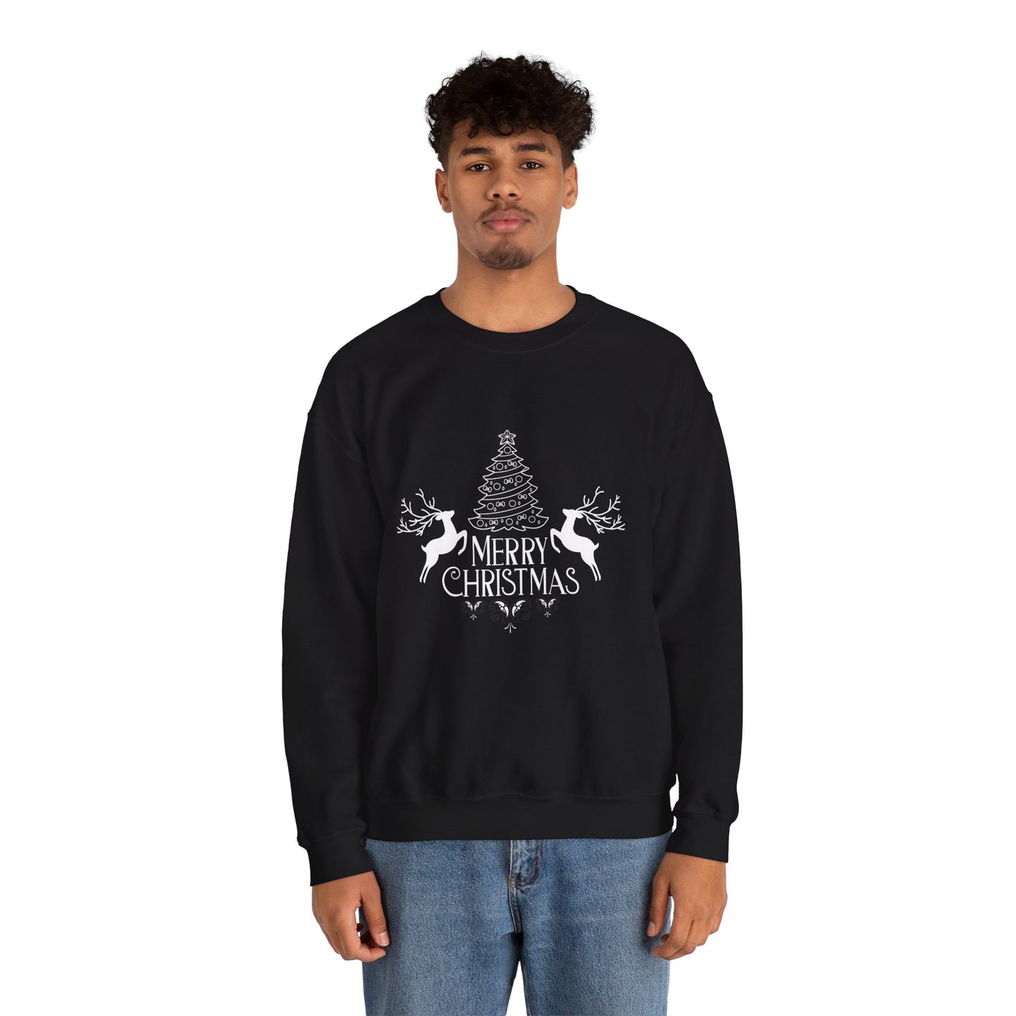 Merry Christmas Tree 🎄🦌✨ Unisex Heavy Blend Crewneck Sweatshirt