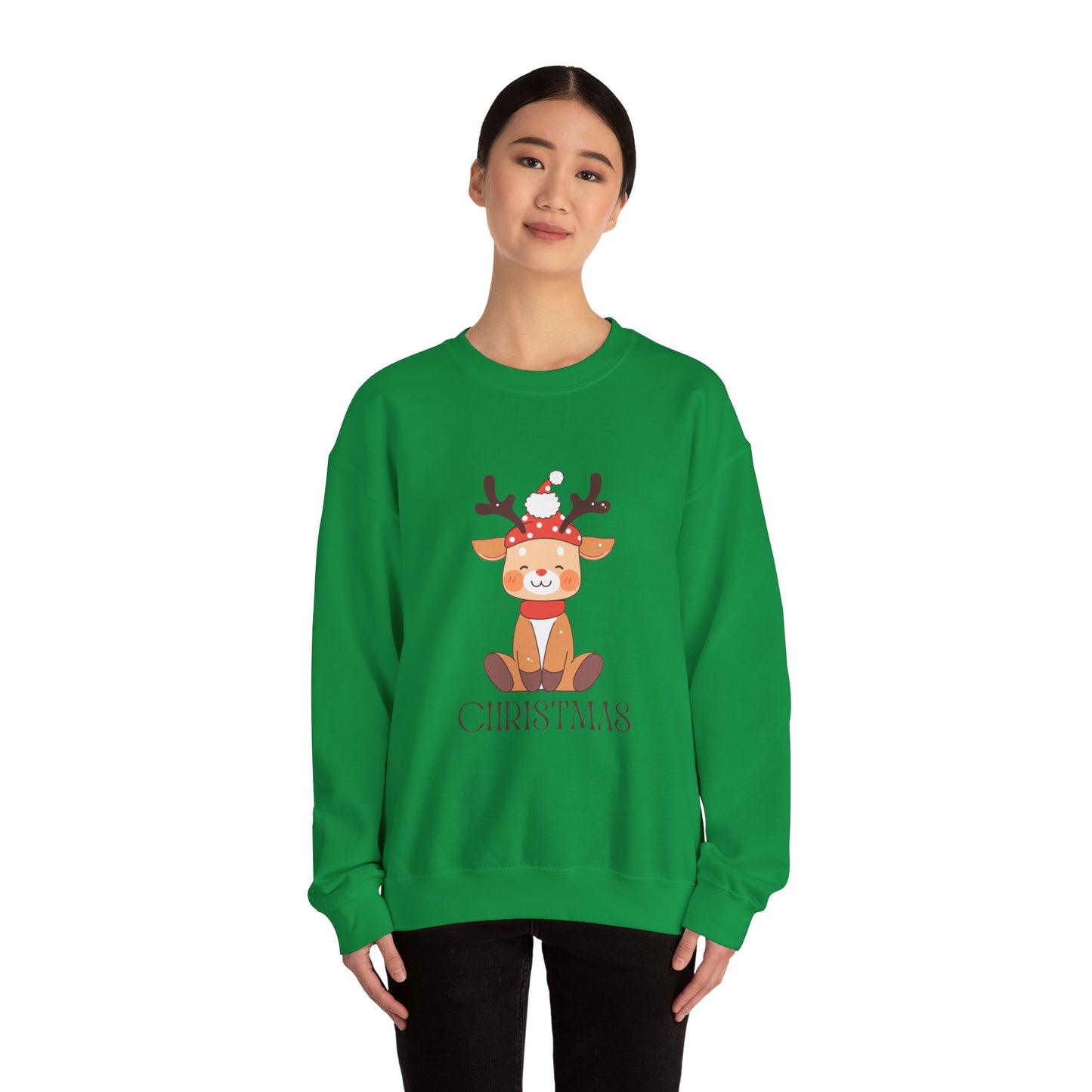 Unisex Heavy Blend Crewneck Sweatshirt Sitting Deer with Christmas 🎄🦌✨