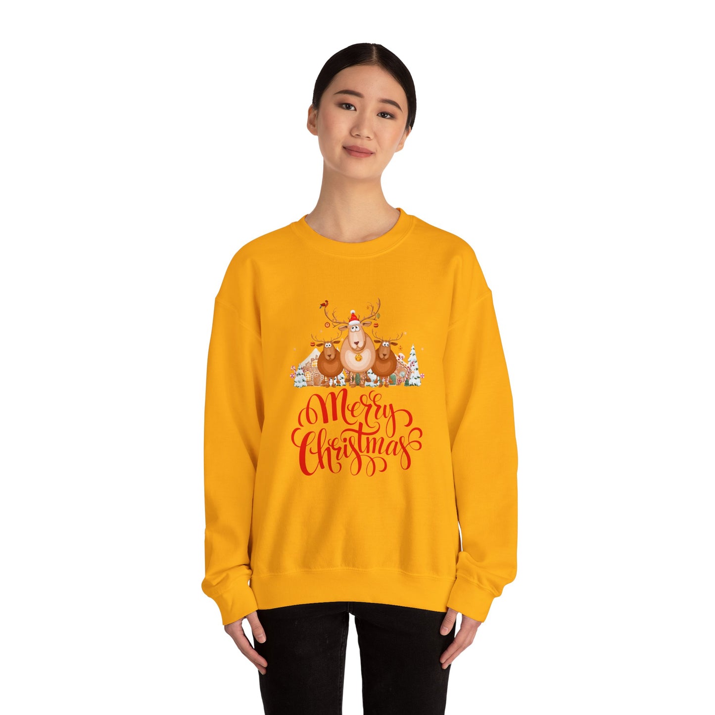 Unisex Heavy Blend Crewneck Sweatshirt Merry Christmas with Reindeer 🎄🦌✨