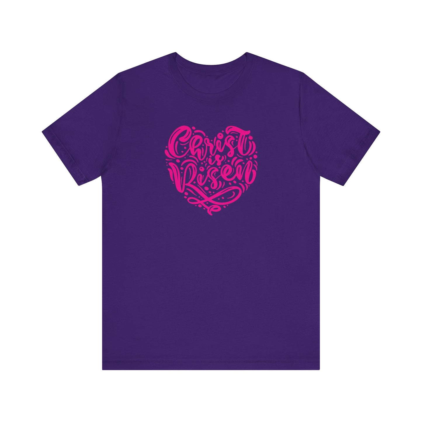 Unisex Jersey Short Sleeve Tee Easter 'Christ is Risen' Heart Shaped Pink Print