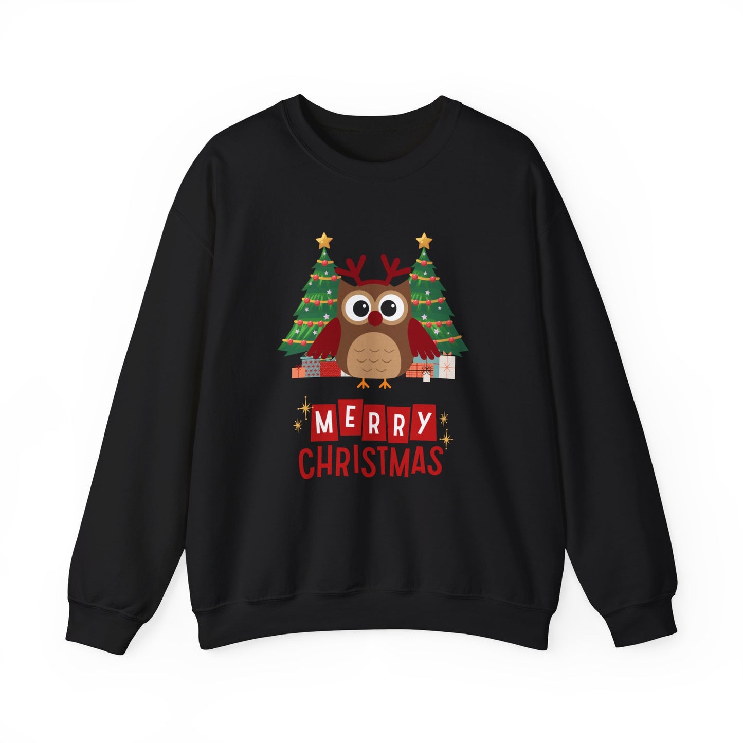 Unisex Heavy Blend Crewneck Sweatshirt Merry Christmas Owl with Antlers 🎄🦉✨