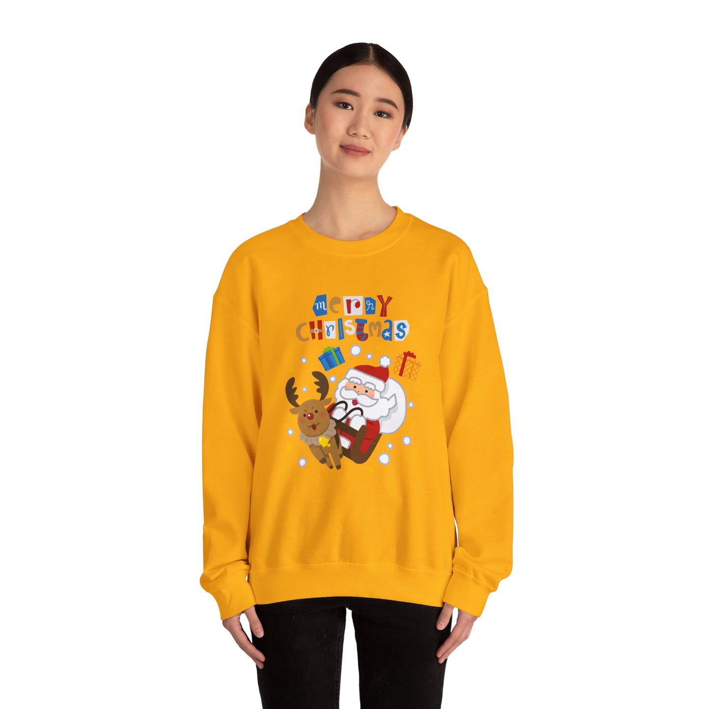 Unisex Heavy Blend Crewneck Sweatshirt Santa & Reindeer Merry Christmas 🎅🦌✨