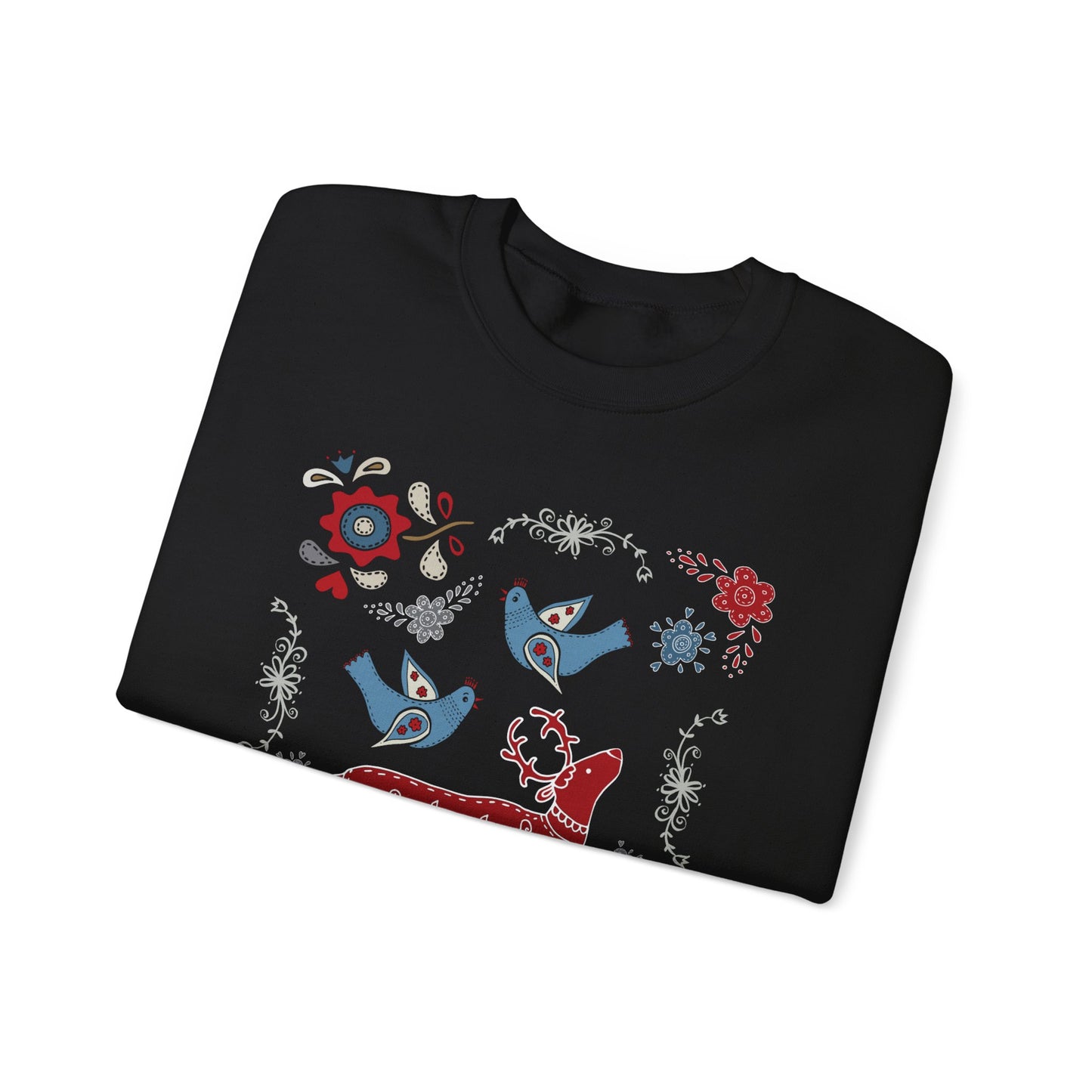 Unisex Heavy Blend Crewneck Sweatshirt Folk-Art Collage of Winter Wonders ❄️🦌🌸