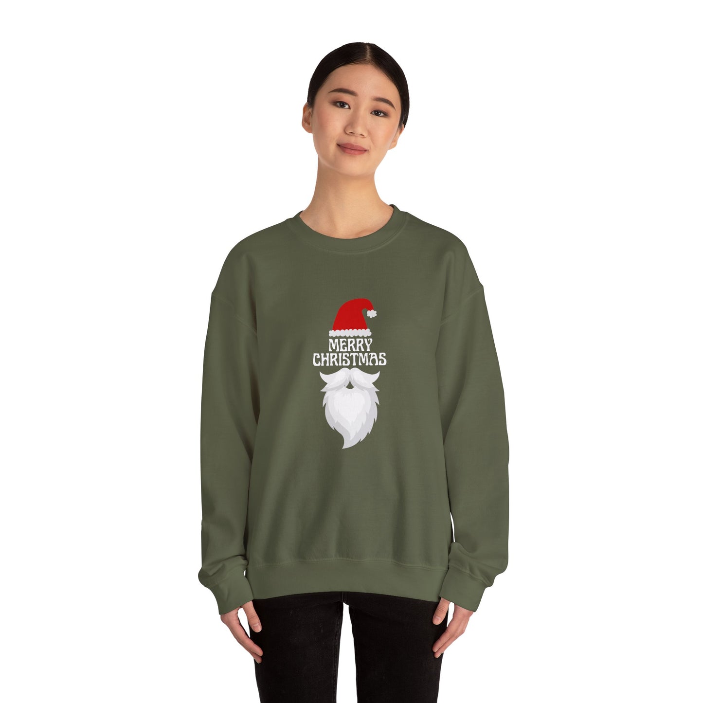 Unisex Heavy Blend Crewneck Sweatshirt Merry Christmas Santa Hat & Beard 🎄🎅✨