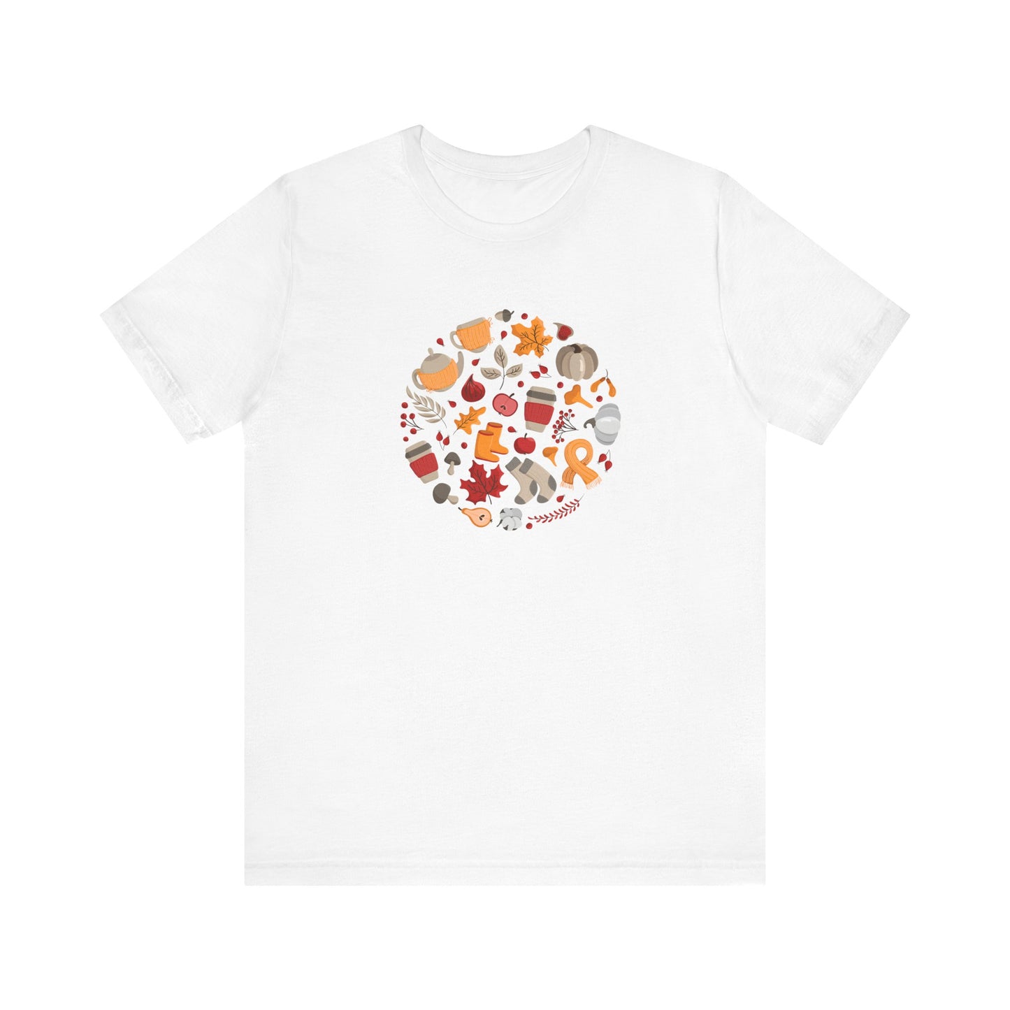 Unisex Jersey Short Sleeve Tee "Fall Faves Circle" Cozy Autumn Objects