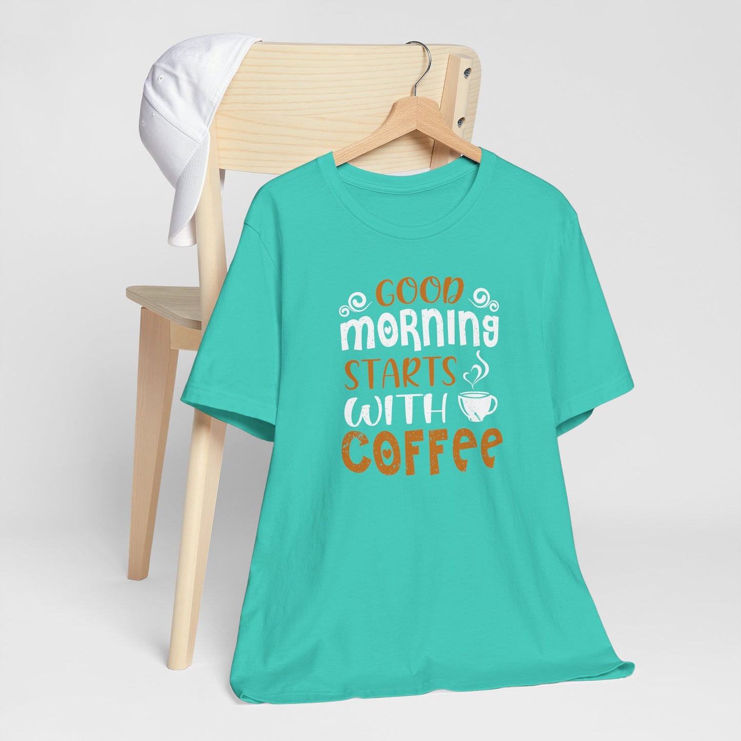 Good Morning Starts With Coffee Unisex Jersey Short Sleeve Tee