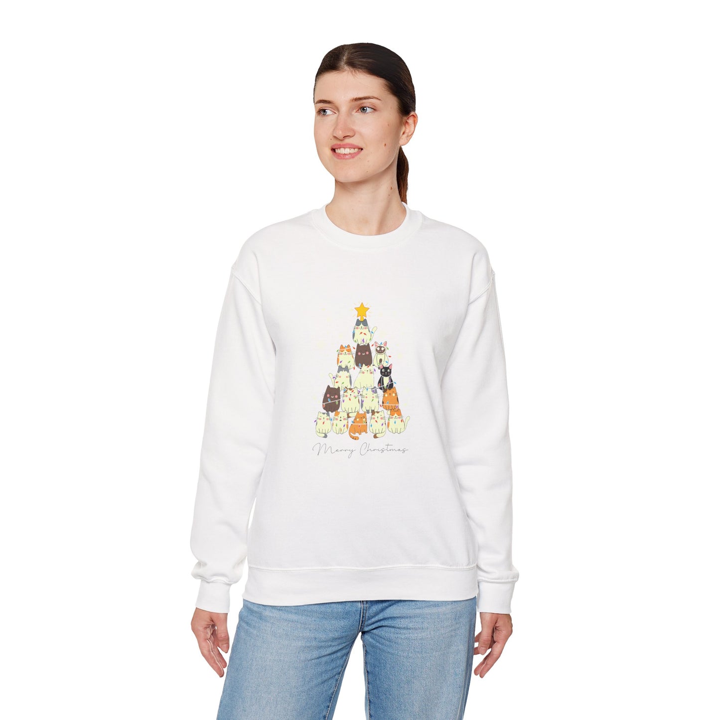 Merry Christmas Cat Tree 🎄🐾✨ Unisex Heavy Blend Crewneck Sweatshirt