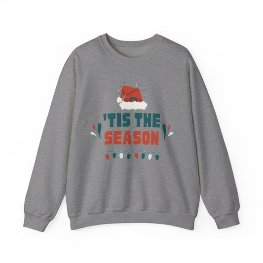 Unisex Heavy Blend Crewneck Sweatshirt 'Tis The Season To Be Jolly with Santa Hat & Lights 🎄✨