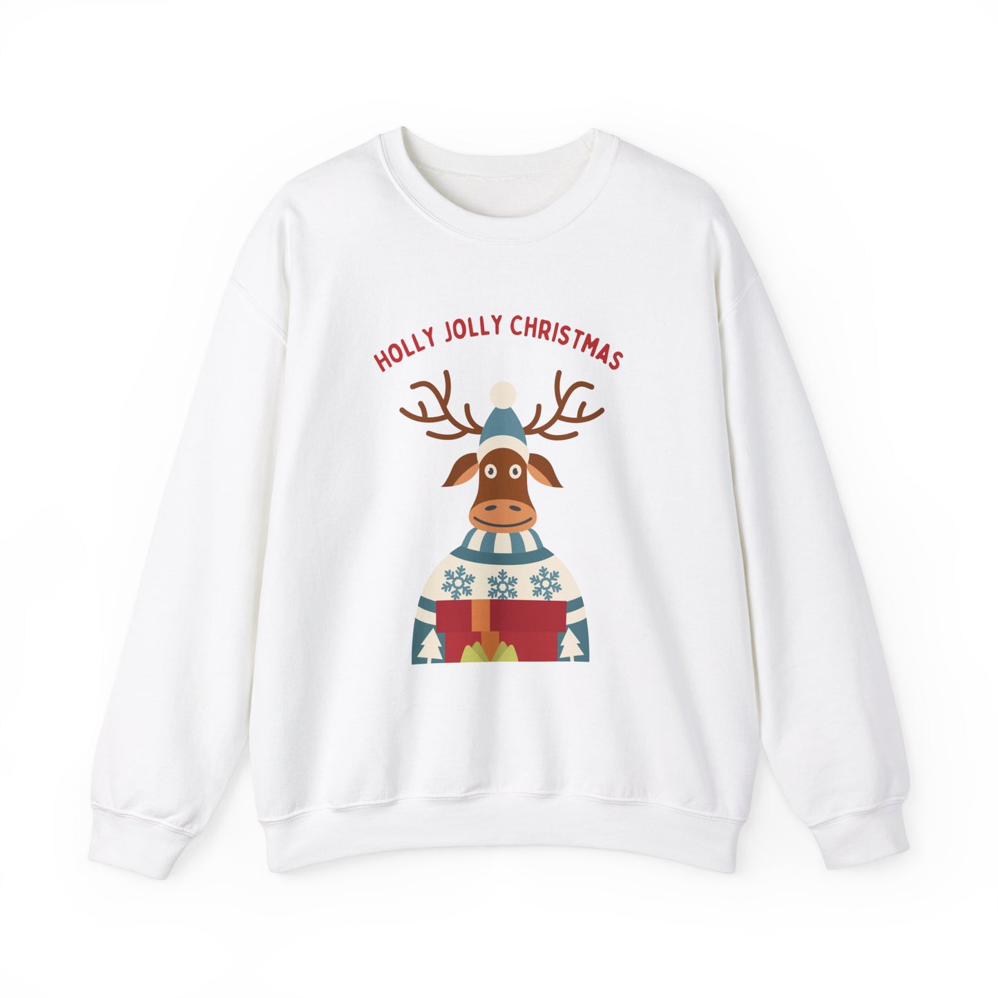 Unisex Heavy Blend Crewneck Sweatshirt Holly Jolly Christmas Reindeer 🎄🦌🎁