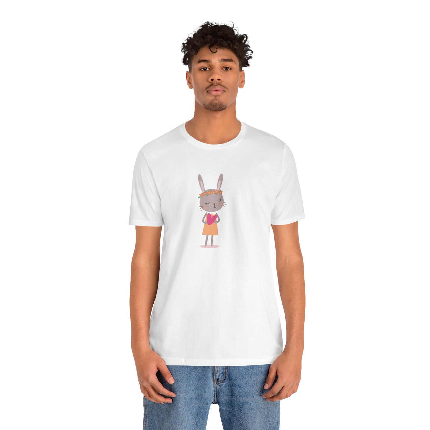 Bunny Love Whimsical Girl Rabbit with Spring Flowers Unisex Jersey Short Sleeve Tee