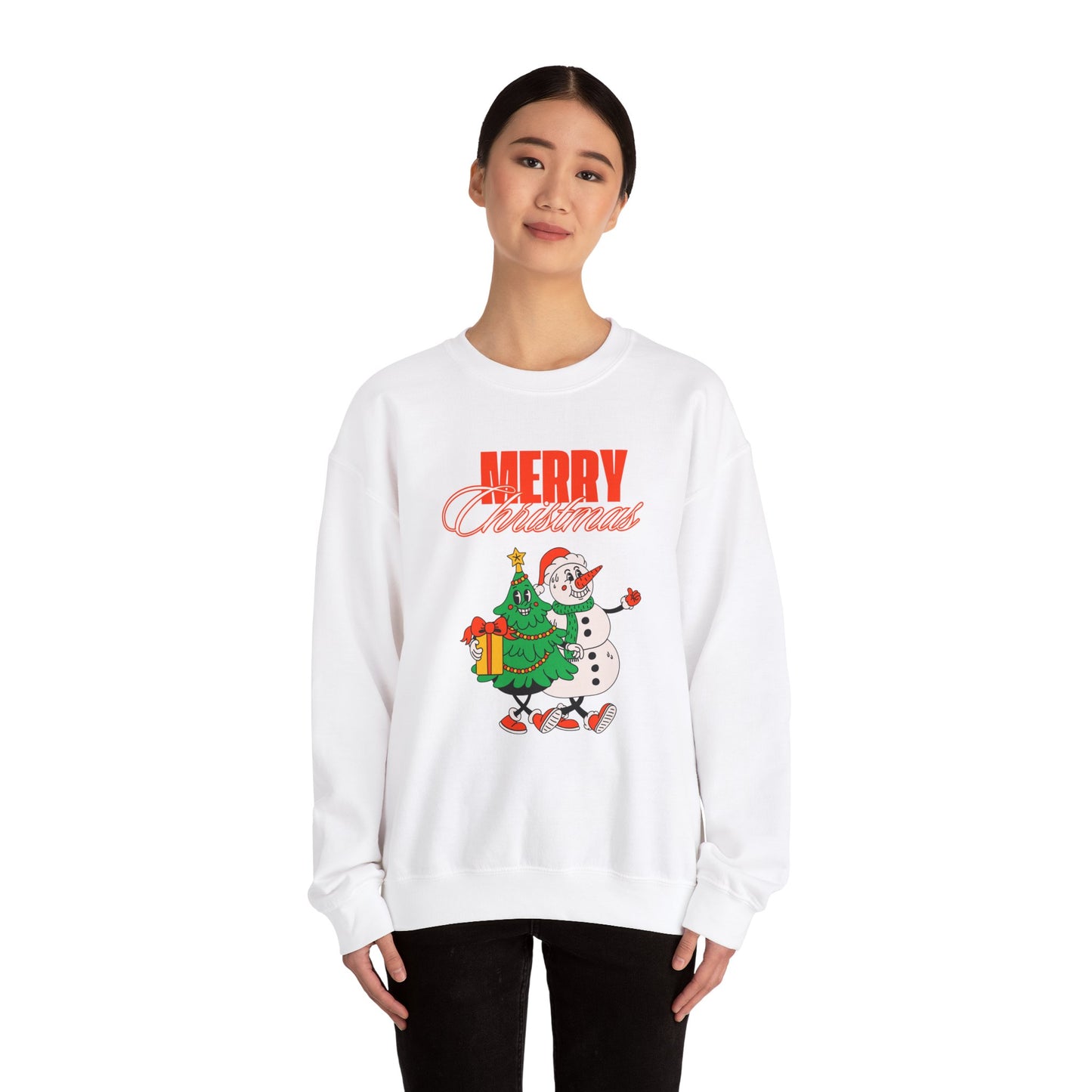 Unisex Heavy Blend Crewneck Sweatshirt Merry Christmas with Snowman & Tree 🎄☃️✨