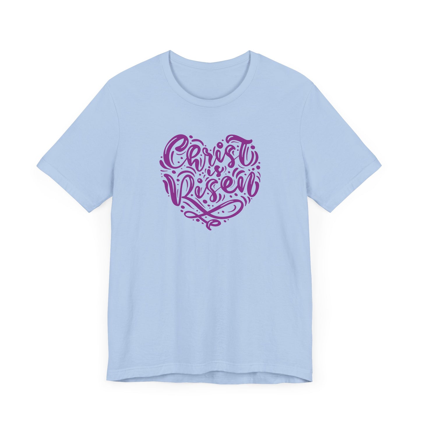 Unisex Jersey Short Sleeve Tee Easter 'Christ is Risen' Heart Shaped Purple Print