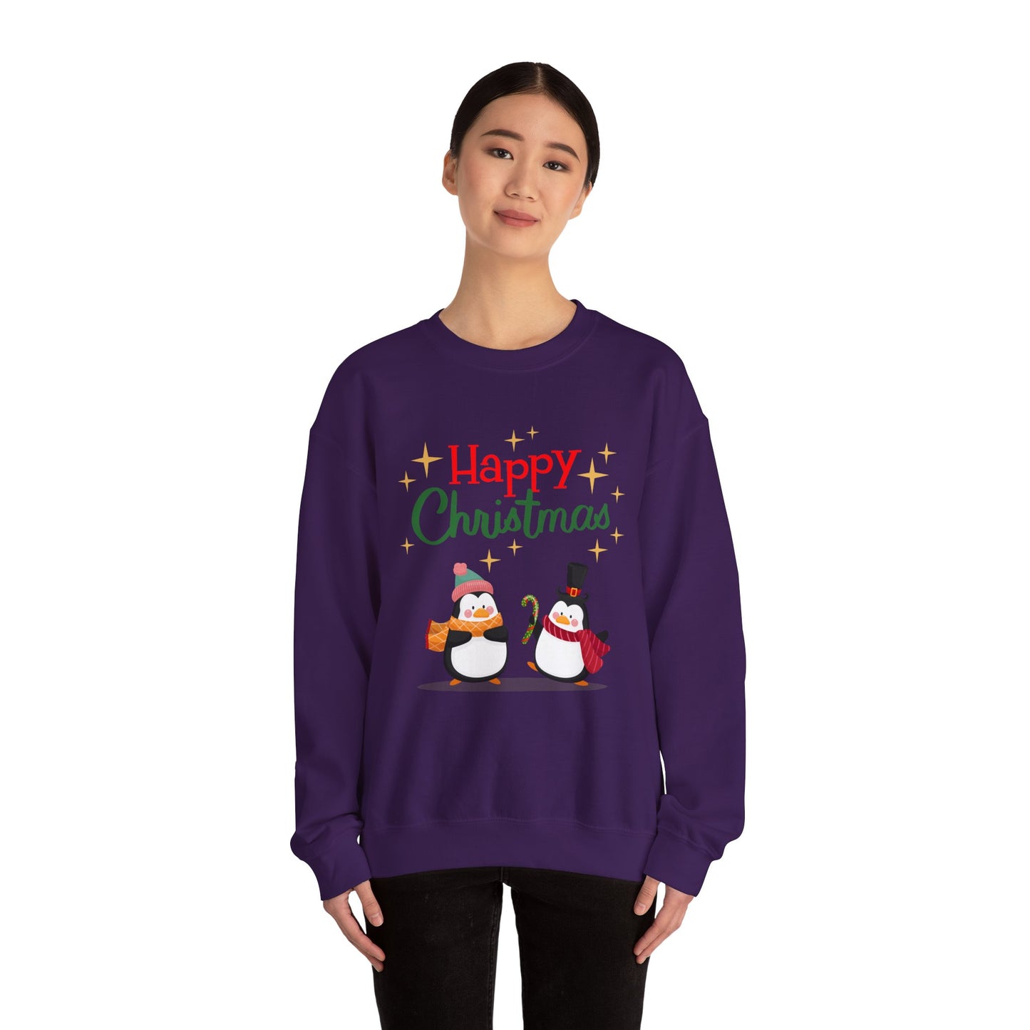 Unisex Heavy Blend Crewneck Sweatshirt Happy Christmas with Penguins 🎄🐧✨