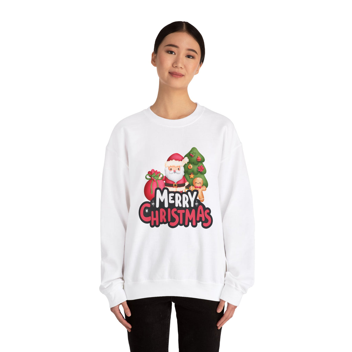 Unisex Heavy Blend Crewneck Sweatshirt  Merry Christmas with Santa & Gingerbread Man 🎅🍪✨