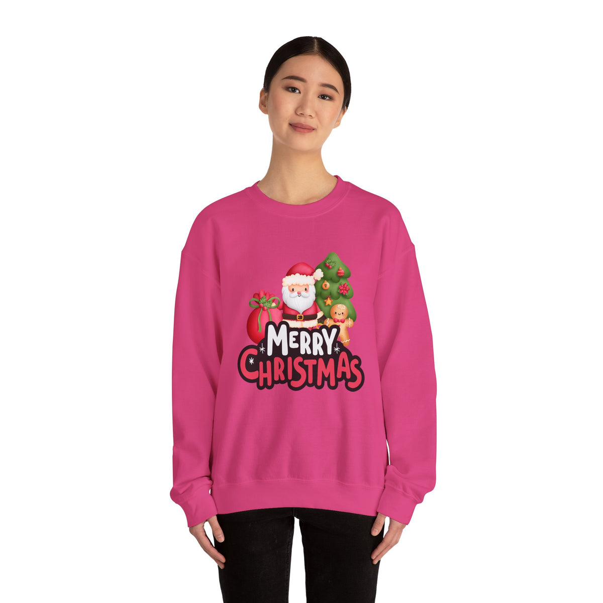 Unisex Heavy Blend Crewneck Sweatshirt  Merry Christmas with Santa & Gingerbread Man 🎅🍪✨