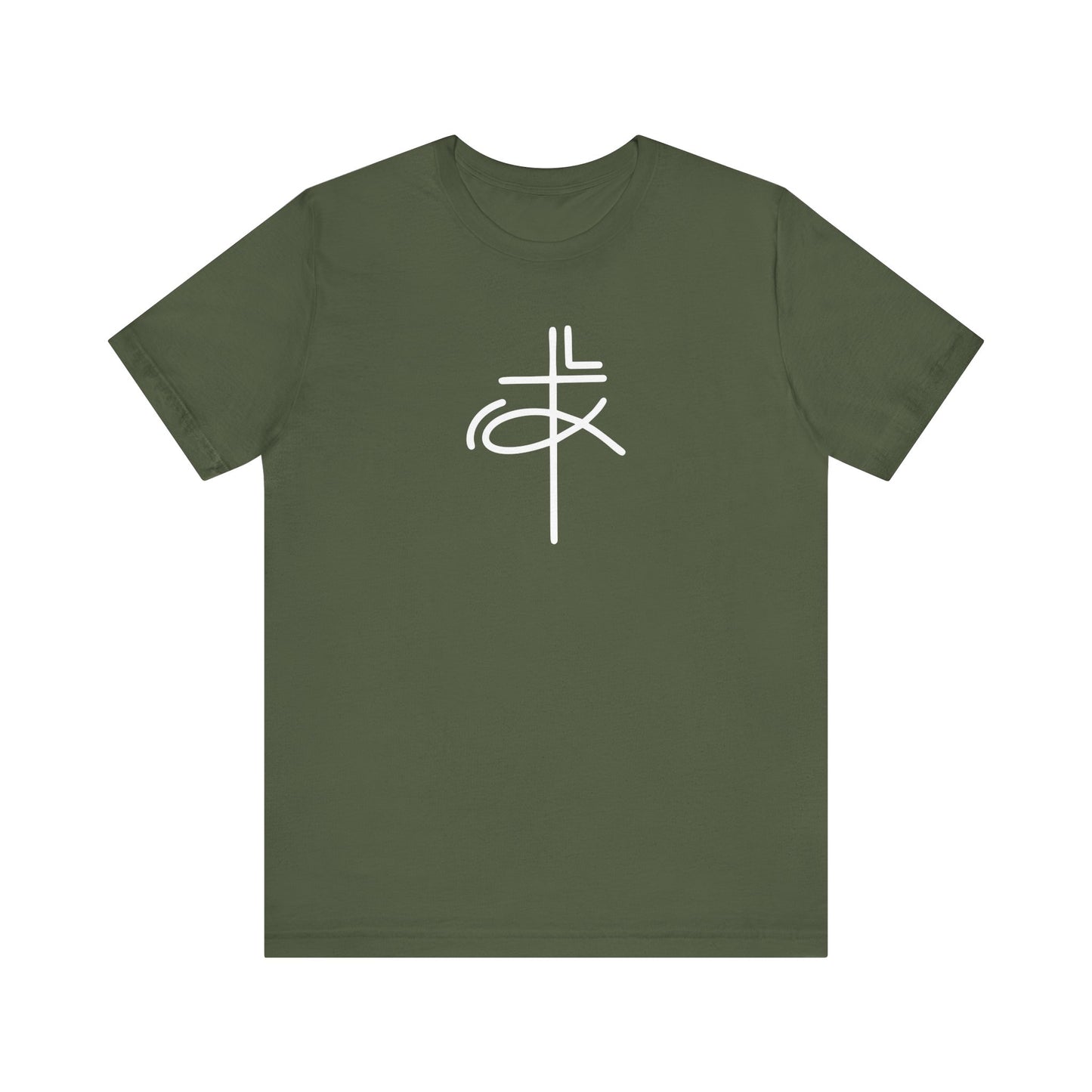 Crucifix Ichthys Jesus Fish White Print Unisex Jersey Short Sleeve Tee