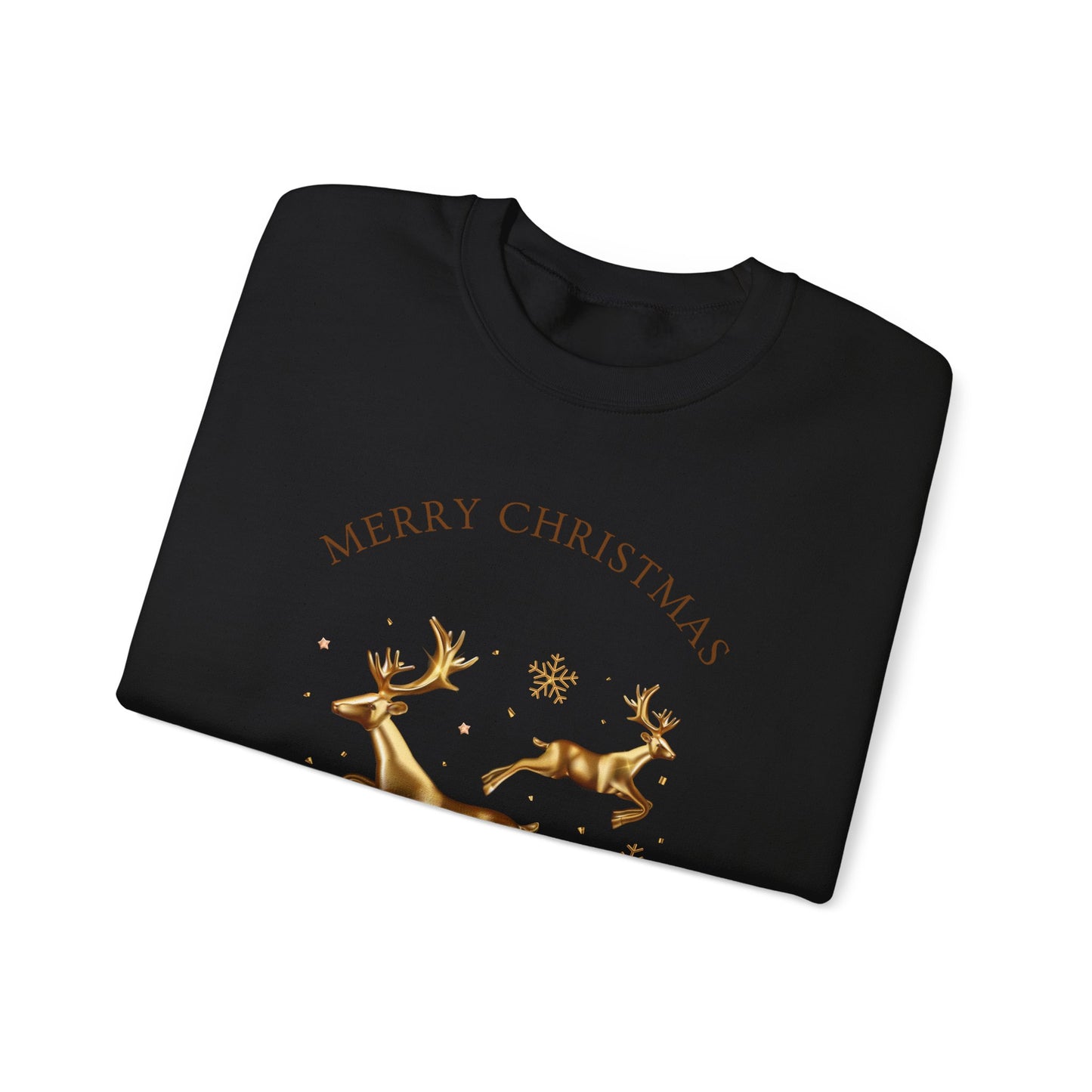 Unisex Heavy Blend Crewneck Sweatshirt Leaping Gold Reindeer 🎄✨ Merry Christmas & Happy New Year