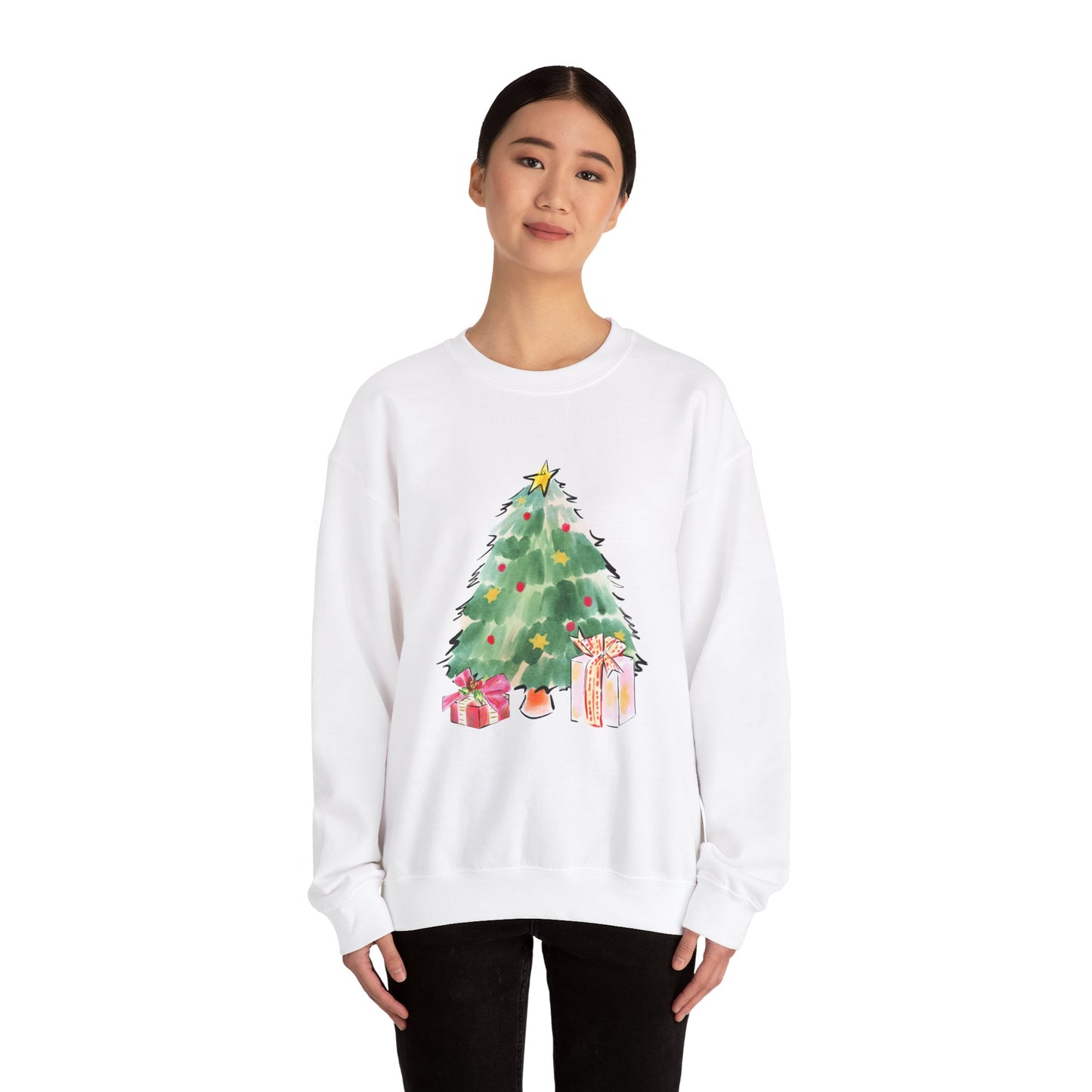 Unisex Heavy Blend Crewneck Sweatshirt Watercolor Christmas Tree 🎄✨