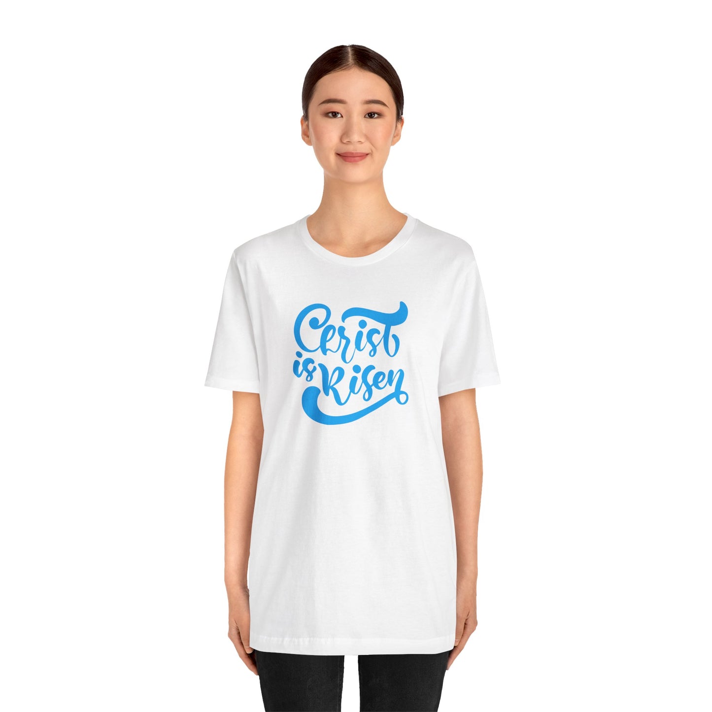 Christ is Risen Blue Print Unisex Jersey Short Sleeve Tee