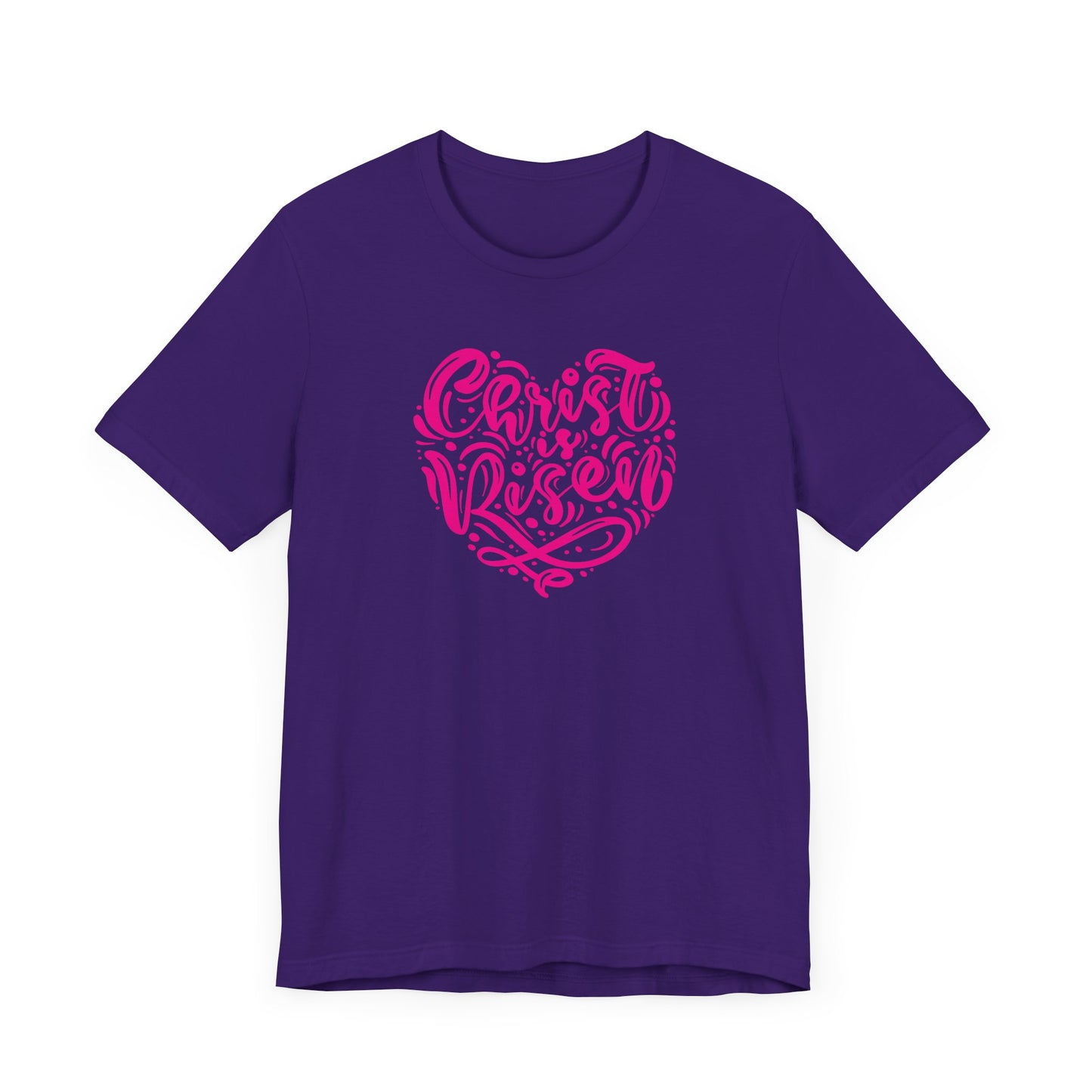 Unisex Jersey Short Sleeve Tee Easter 'Christ is Risen' Heart Shaped Pink Print