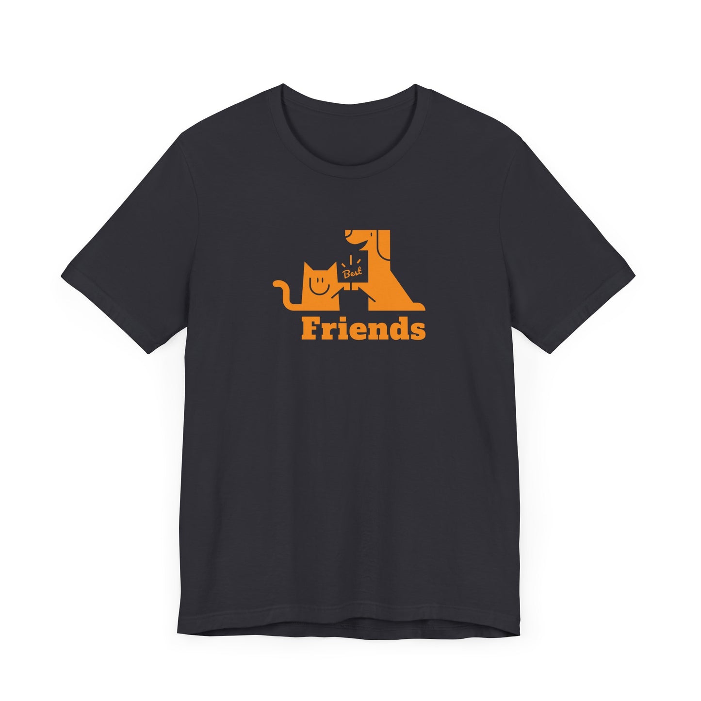 Unisex Jersey Short Sleeve Tee Cat & Dog Hi-5 Each Other Best Friends Orange Print