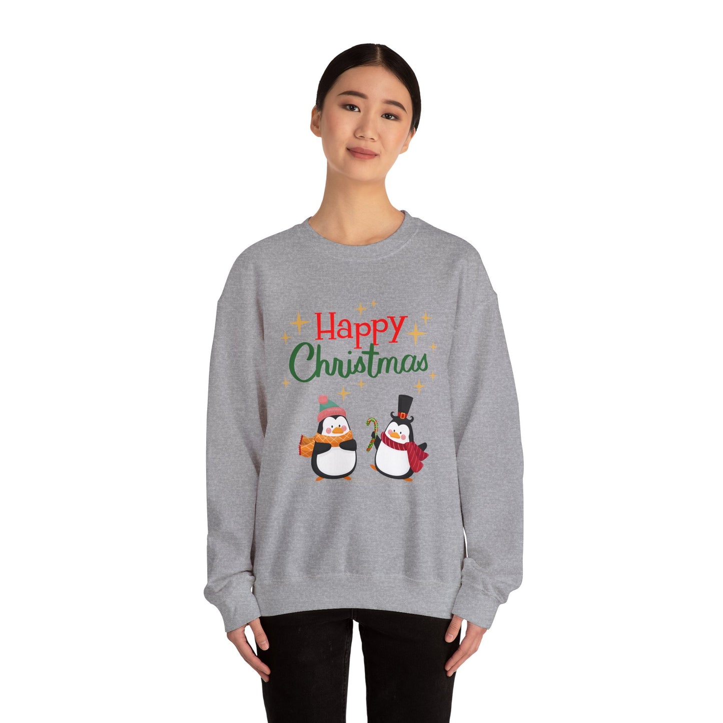 Unisex Heavy Blend Crewneck Sweatshirt Happy Christmas with Penguins 🎄🐧✨