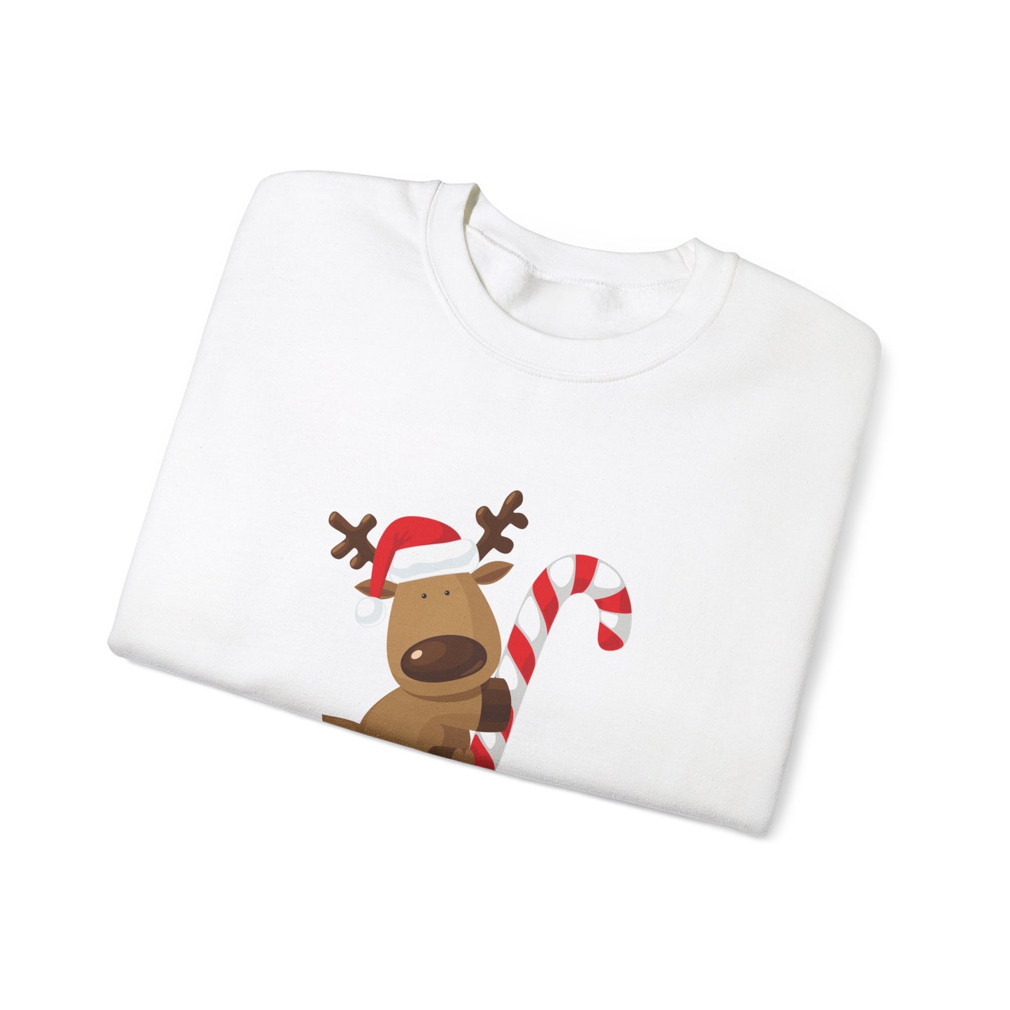 Unisex Heavy Blend Crewneck Sweatshirt Adorable Deer with Candy Cane 🎅🍭✨