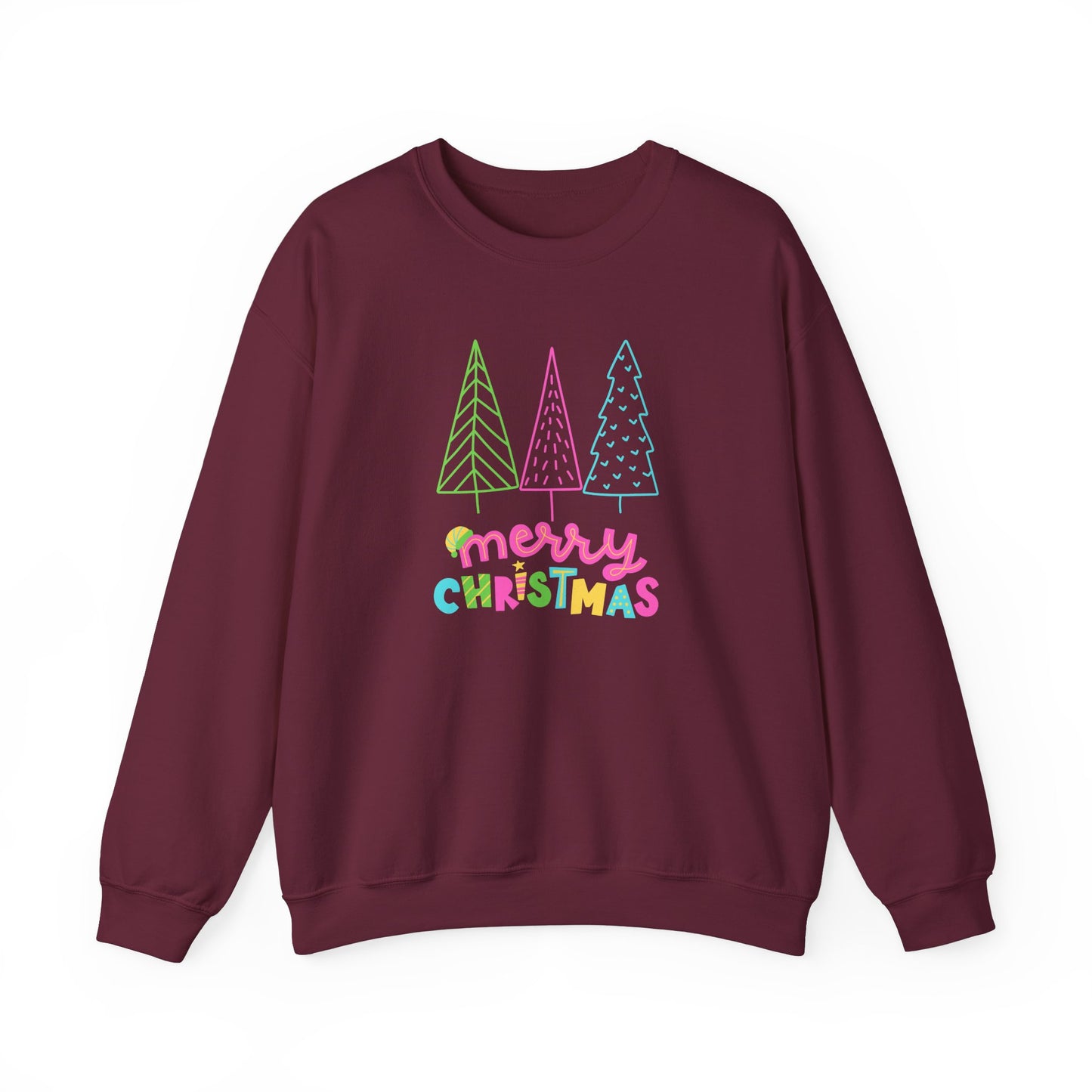 Unisex Heavy Blend Crewneck Sweatshirt Neon Christmas Trees 🎄✨🌈