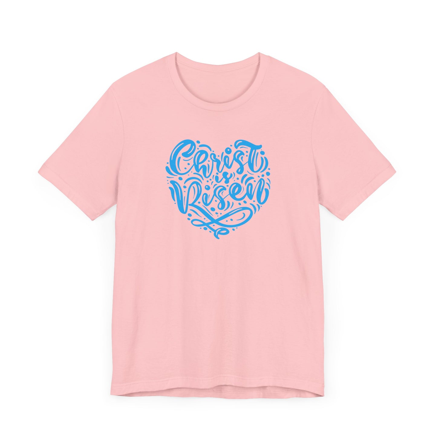 Unisex Jersey Short Sleeve Tee Easter 'Christ is Risen' Heart Shaped Blue Print