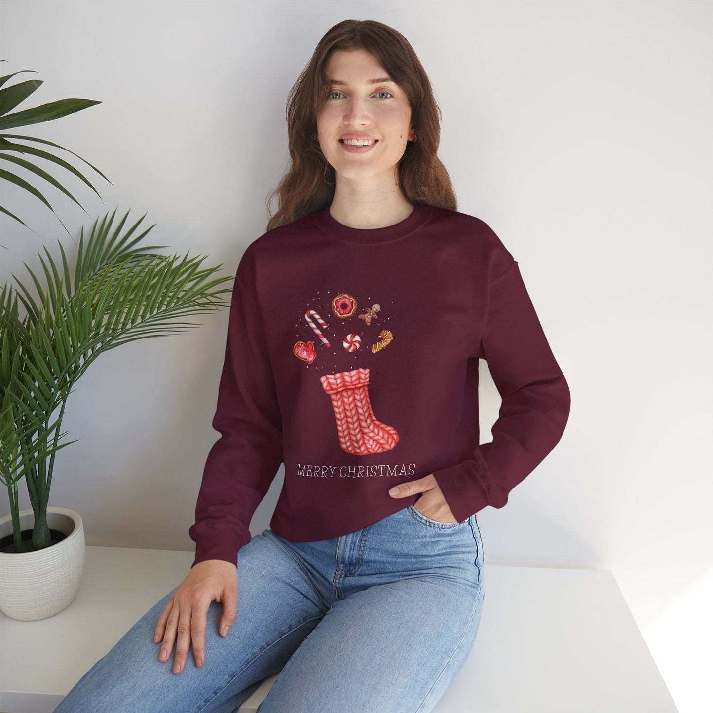Cozy Christmas Sock 🎄🧦🍩 Unisex Heavy Blend Crewneck Sweatshirt