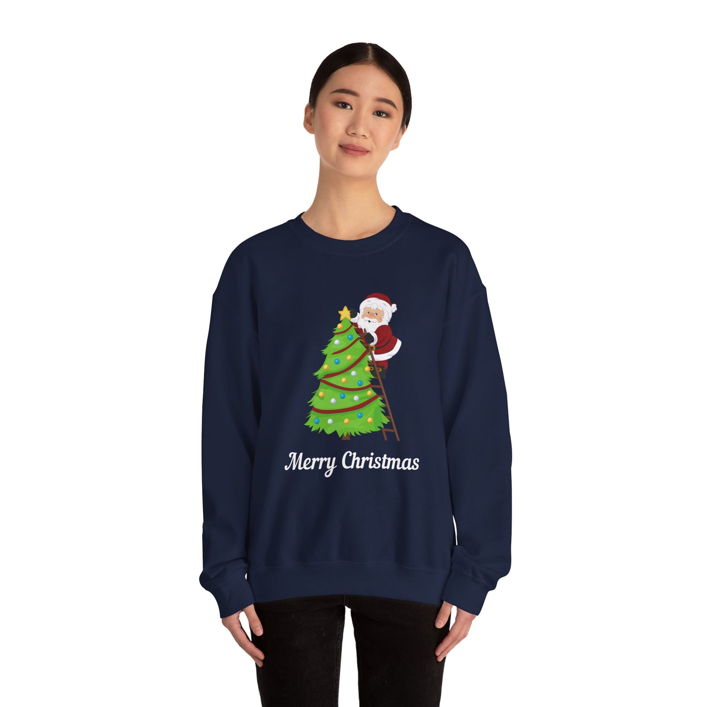 Unisex Heavy Blend Crewneck Sweatshirt Santa Climbing Ladder Merry Christmas 🎅🎄✨