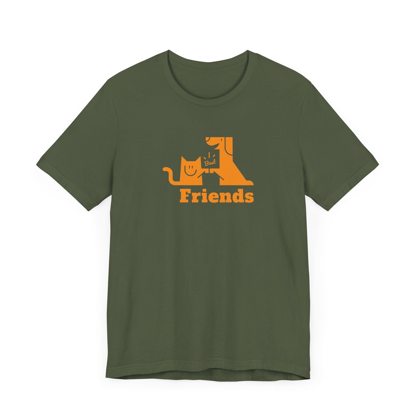 Cat & Dog Hi-5 Each Other Best Friends Orange Print Unisex Jersey Short Sleeve Tee
