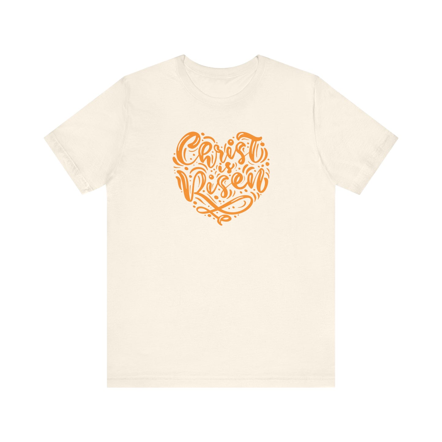 Christ is Risen Heart Shaped Orange Print Unisex Jersey Short Sleeve Tee