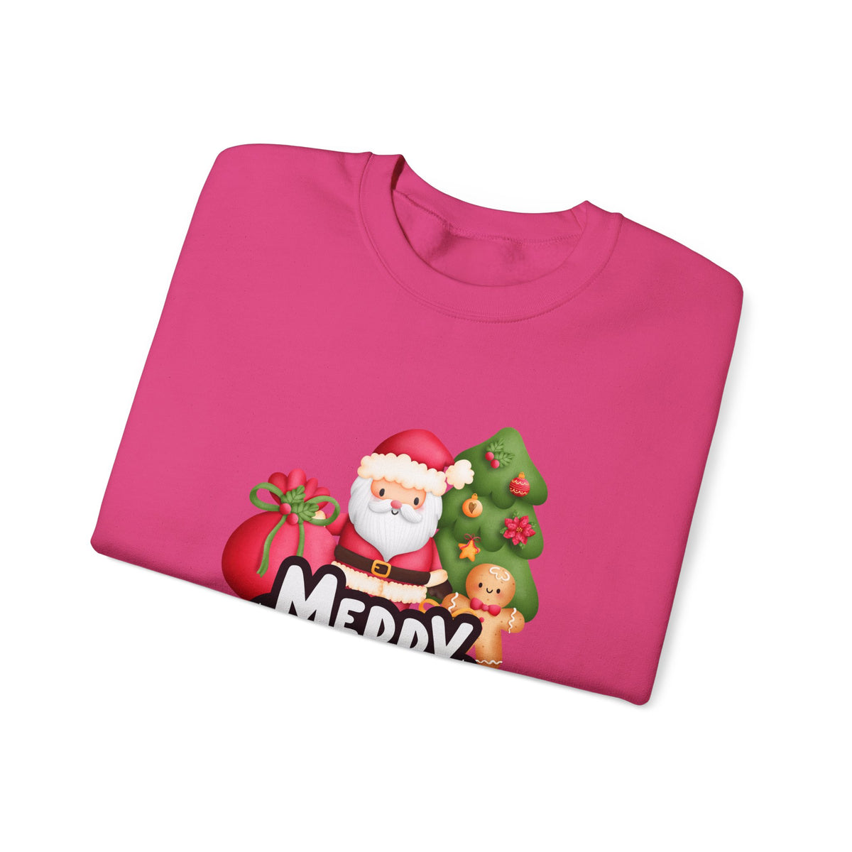 Unisex Heavy Blend Crewneck Sweatshirt  Merry Christmas with Santa & Gingerbread Man 🎅🍪✨