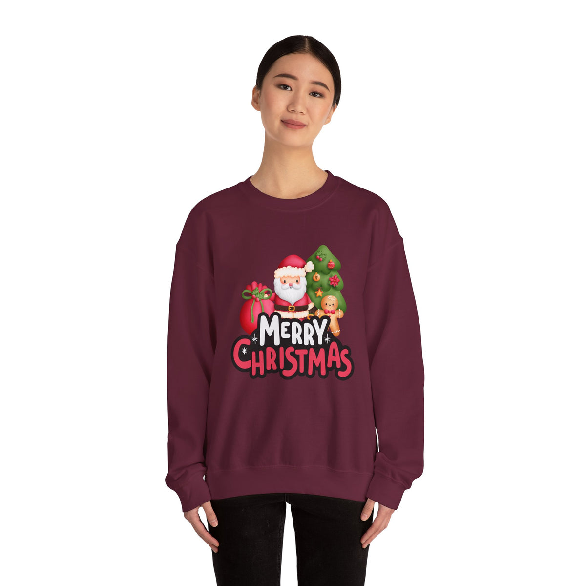 Unisex Heavy Blend Crewneck Sweatshirt  Merry Christmas with Santa & Gingerbread Man 🎅🍪✨