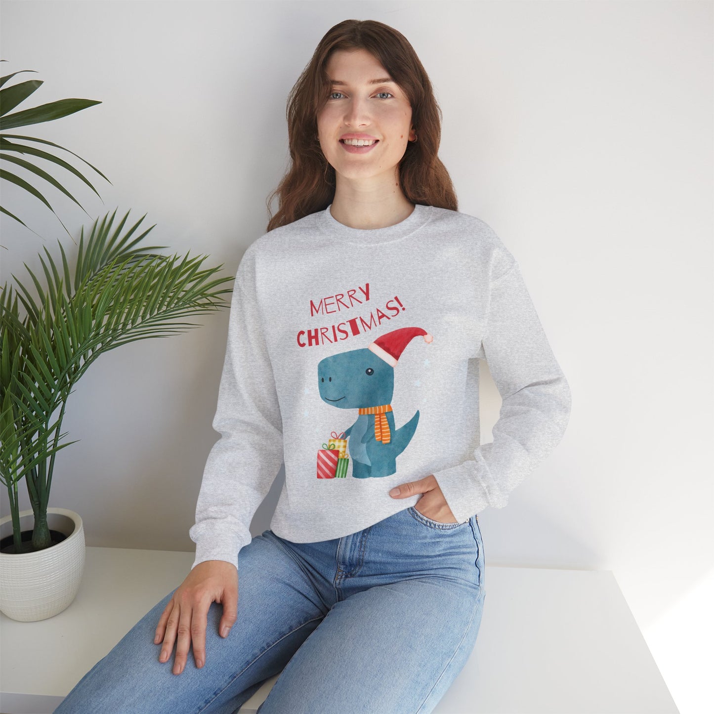 Merry Christmas Dino 🎄🦖🎁 Unisex Heavy Blend Crewneck Sweatshirt