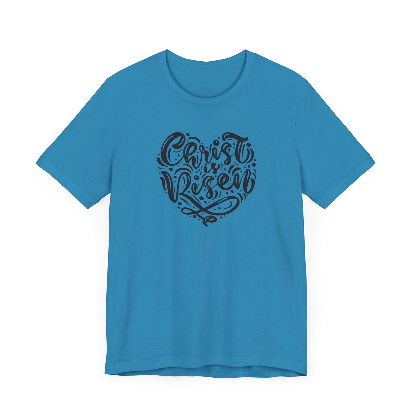 Unisex Jersey Short Sleeve Tee Easter 'Christ is Risen' Heart Shaped Black Print