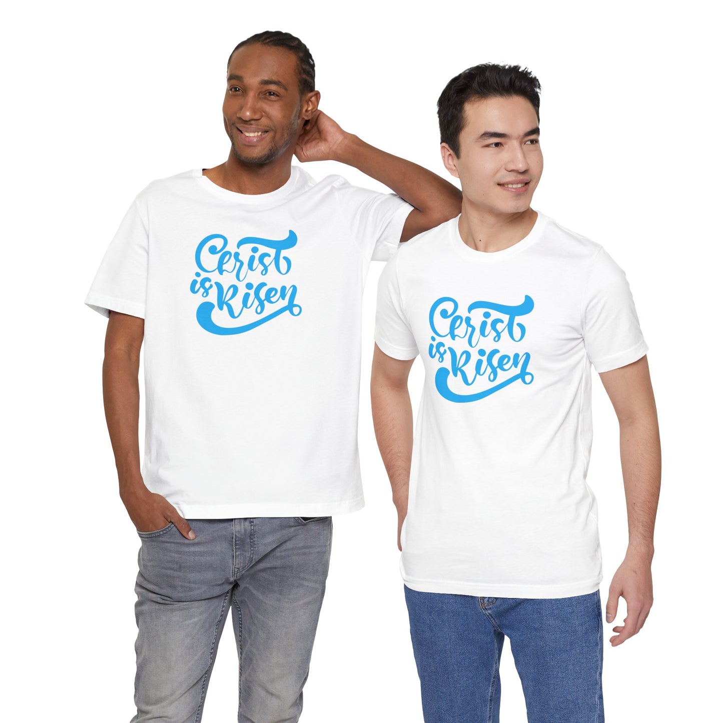Christ is Risen Blue Print Unisex Jersey Short Sleeve Tee