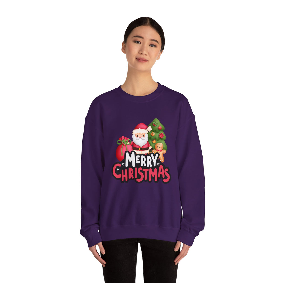 Unisex Heavy Blend Crewneck Sweatshirt  Merry Christmas with Santa & Gingerbread Man 🎅🍪✨