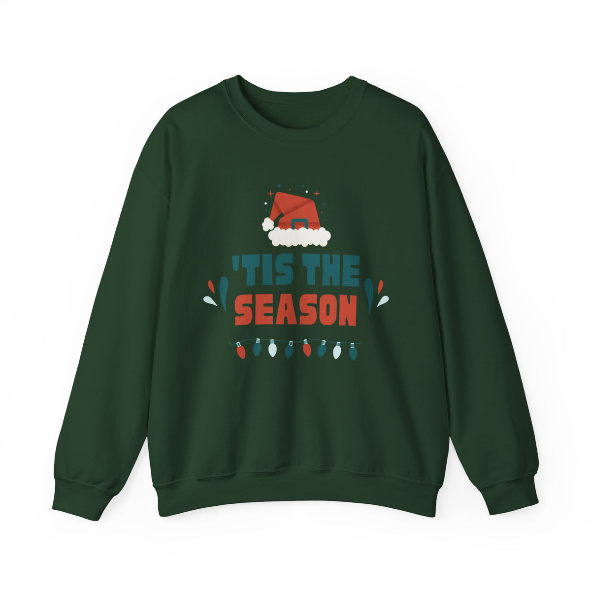 Unisex Heavy Blend Crewneck Sweatshirt 'Tis The Season To Be Jolly with Santa Hat & Lights 🎄✨