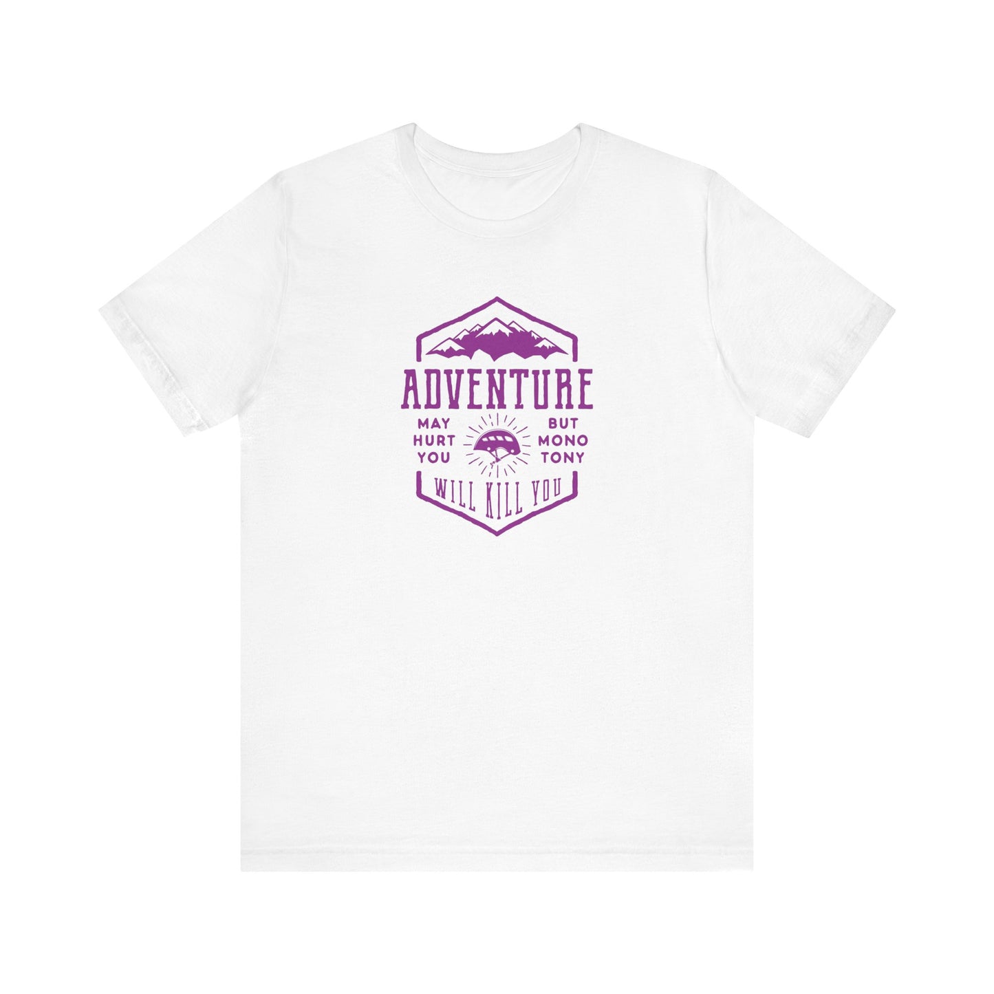 Unisex Jersey Short Sleeve Tee "Adventure" Purple Print