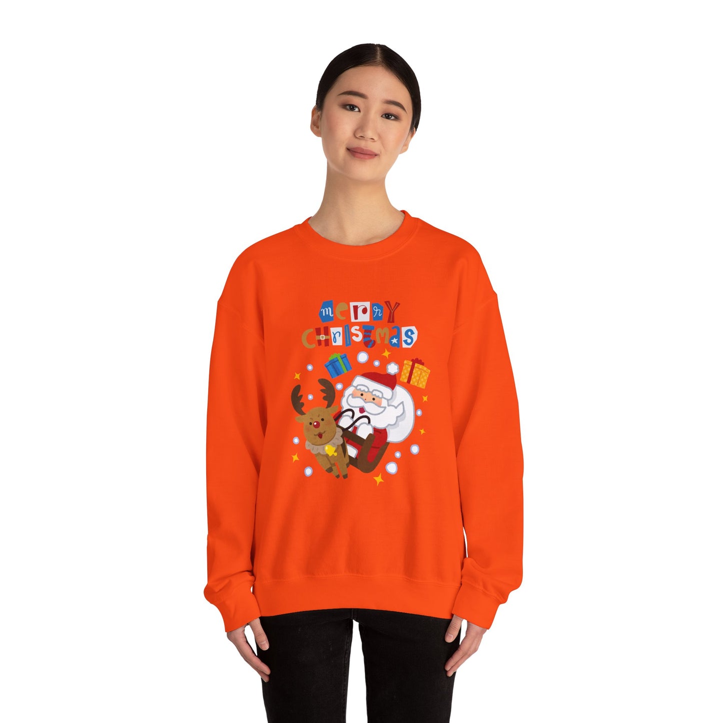 Unisex Heavy Blend Crewneck Sweatshirt Santa & Reindeer Merry Christmas 🎅🦌✨