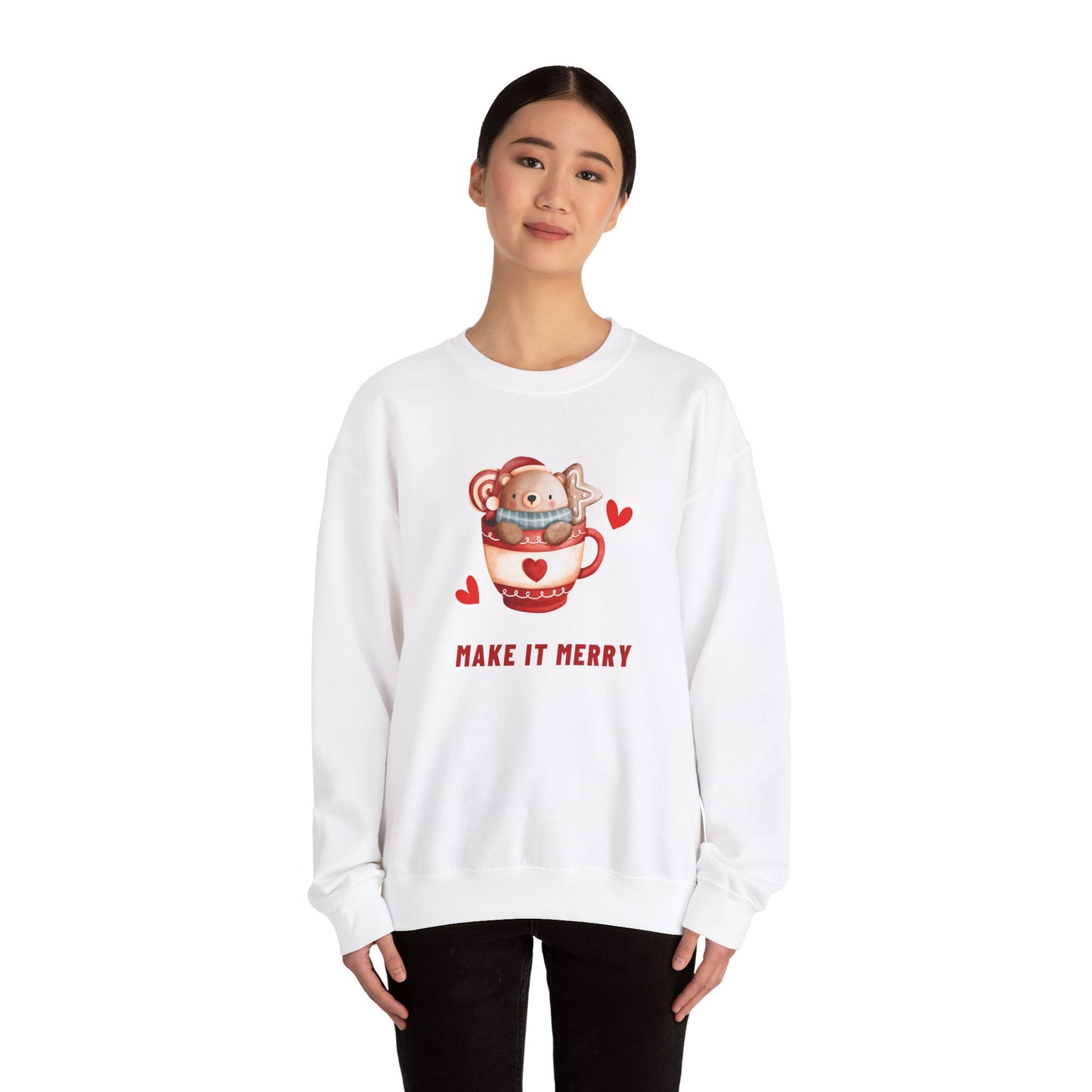 Unisex Heavy Blend Crewneck Sweatshirt Make It Merry with Baby Deer 🎄☕️✨