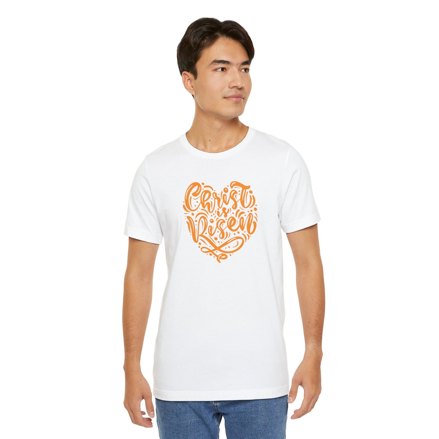 Christ is Risen Heart Shaped Orange Print Unisex Jersey Short Sleeve Tee
