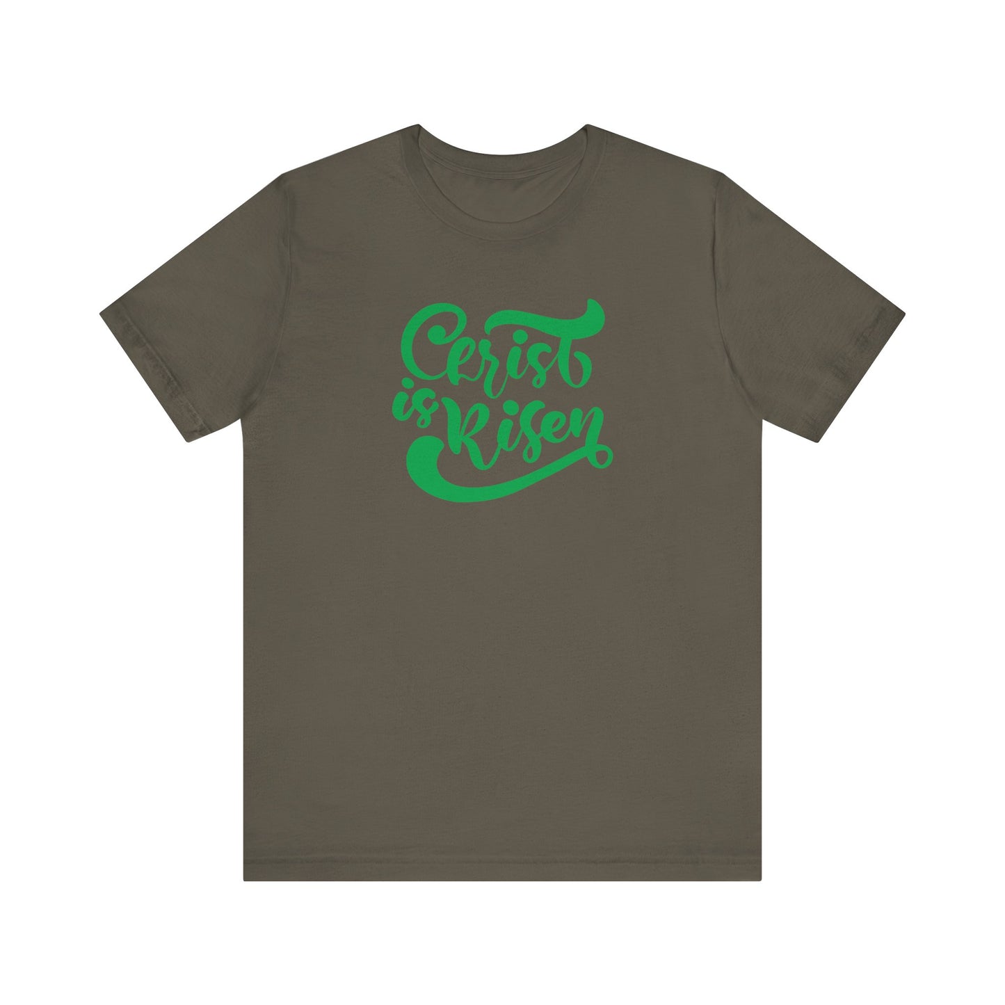 Unisex Jersey Short Sleeve Tee Easter 'Christ is Risen' Green Print