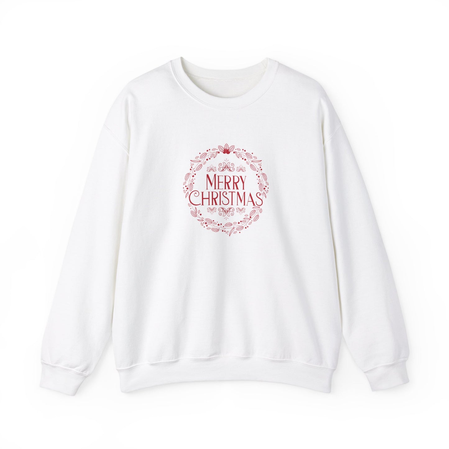 Unisex Heavy Blend Crewneck Sweatshirt Merry Christmas Holly Wreath Design 🎄✨